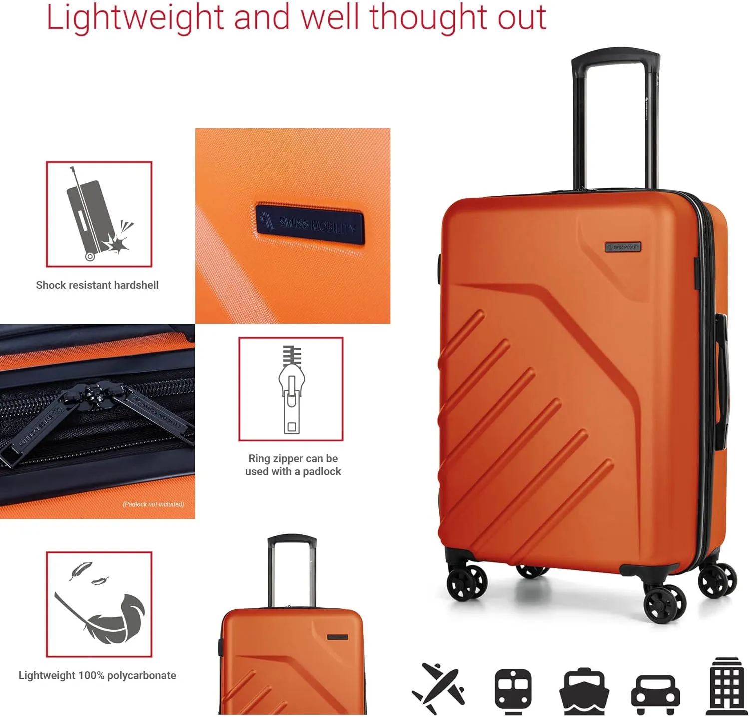 LGA Collection Hard Shell Spinner Carry On Luggage for Airplanes, Rolling Suitcase with 360-Degree Spinner Wheels, Retractable Handle, Airline Approved, 20 Inch, Orange
