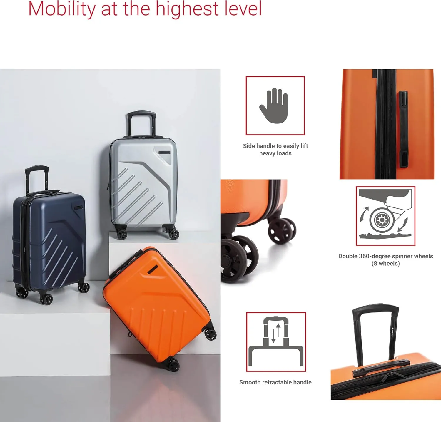 LGA Collection Hard Shell Spinner Carry On Luggage for Airplanes, Rolling Suitcase with 360-Degree Spinner Wheels, Retractable Handle, Airline Approved, 20 Inch, Orange