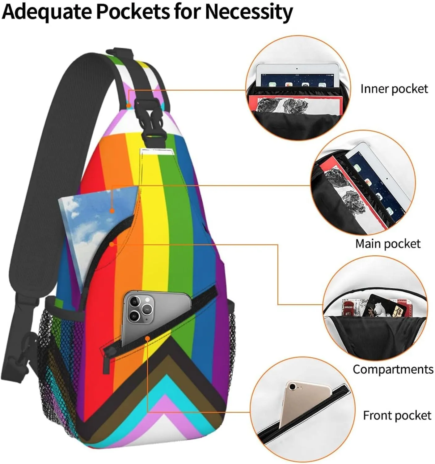 Lgbt Pride Rainbow Gay Flag Chest Sling Bag Crossbody Shoulder Backpack Bag Gym Cycling Daypack Travel Hiking Cross Bag