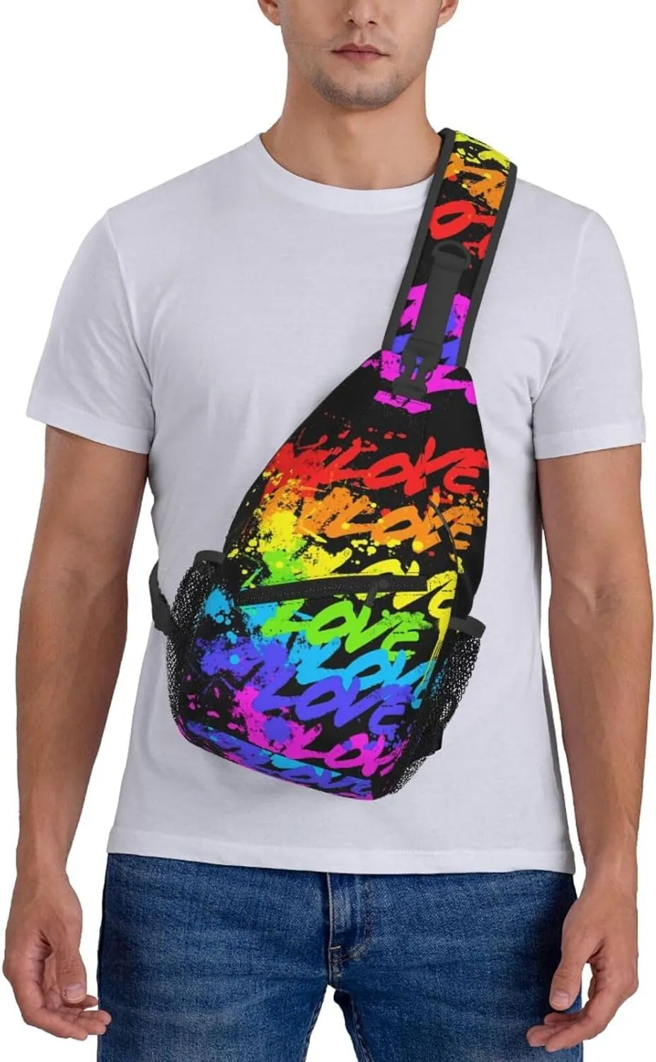 Lgbt Pride Rainbow Gay Love Love Love Chest Sling Bag Crossbody Shoulder Backpack Bag Gym Cycling Daypack Travel Hiking Cross Bag