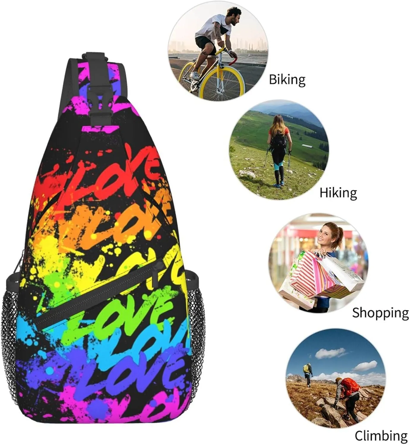 Lgbt Pride Rainbow Gay Love Love Love Chest Sling Bag Crossbody Shoulder Backpack Bag Gym Cycling Daypack Travel Hiking Cross Bag