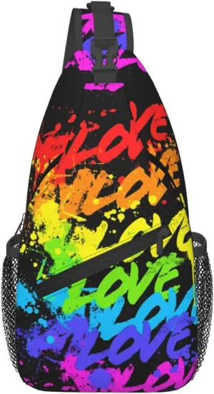 Lgbt Pride Rainbow Gay Love Love Love Chest Sling Bag Crossbody Shoulder Backpack Bag Gym Cycling Daypack Travel Hiking Cross Bag
