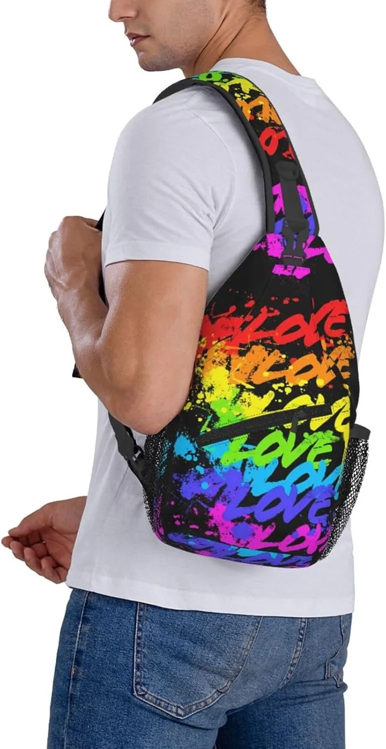 Lgbt Pride Rainbow Gay Love Love Love Chest Sling Bag Crossbody Shoulder Backpack Bag Gym Cycling Daypack Travel Hiking Cross Bag