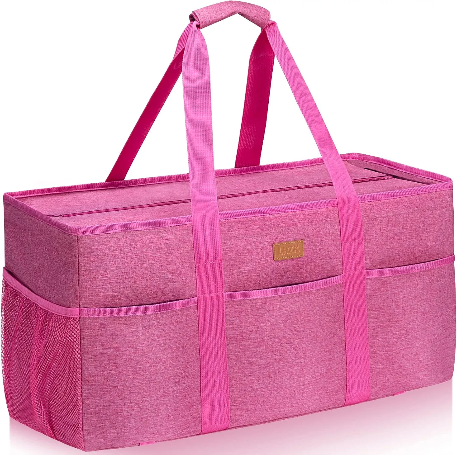LHZK Stand Up Extra Large Utility Tote Bag with Lid, Utility Tote Bag with Metal Wire Frame and Sides Rinforced