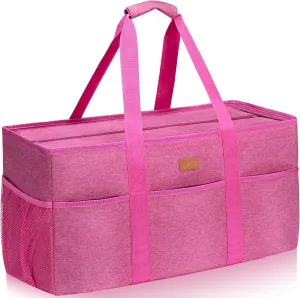 LHZK Stand Up Extra Large Utility Tote Bag with Lid, Utility Tote Bag with Metal Wire Frame and Sides Rinforced