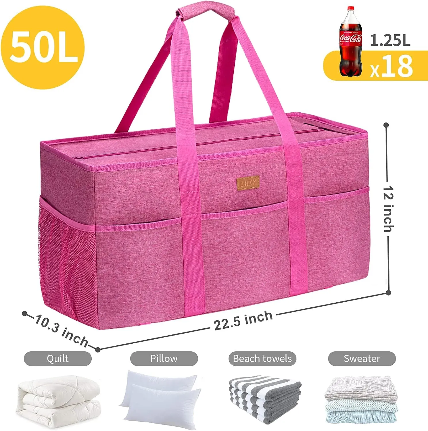 LHZK Stand Up Extra Large Utility Tote Bag with Lid, Utility Tote Bag with Metal Wire Frame and Sides Rinforced