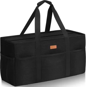 LHZK Stand Up Extra Large Utility Tote Bag with Lid, Utility Tote Bag with Metal Wire Frame and Sides Rinforced