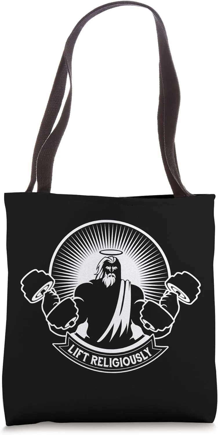 Lift Religiously | God Weightlifting | Funny Gym & Fitness Tote Bag