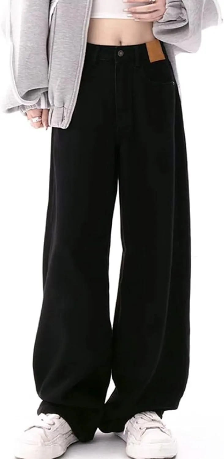 Light Wash Jeans Women Stretchy Loose High Waisted Wide Leg Floor Length Jeans with Middle Joint Fall Outfits 2024