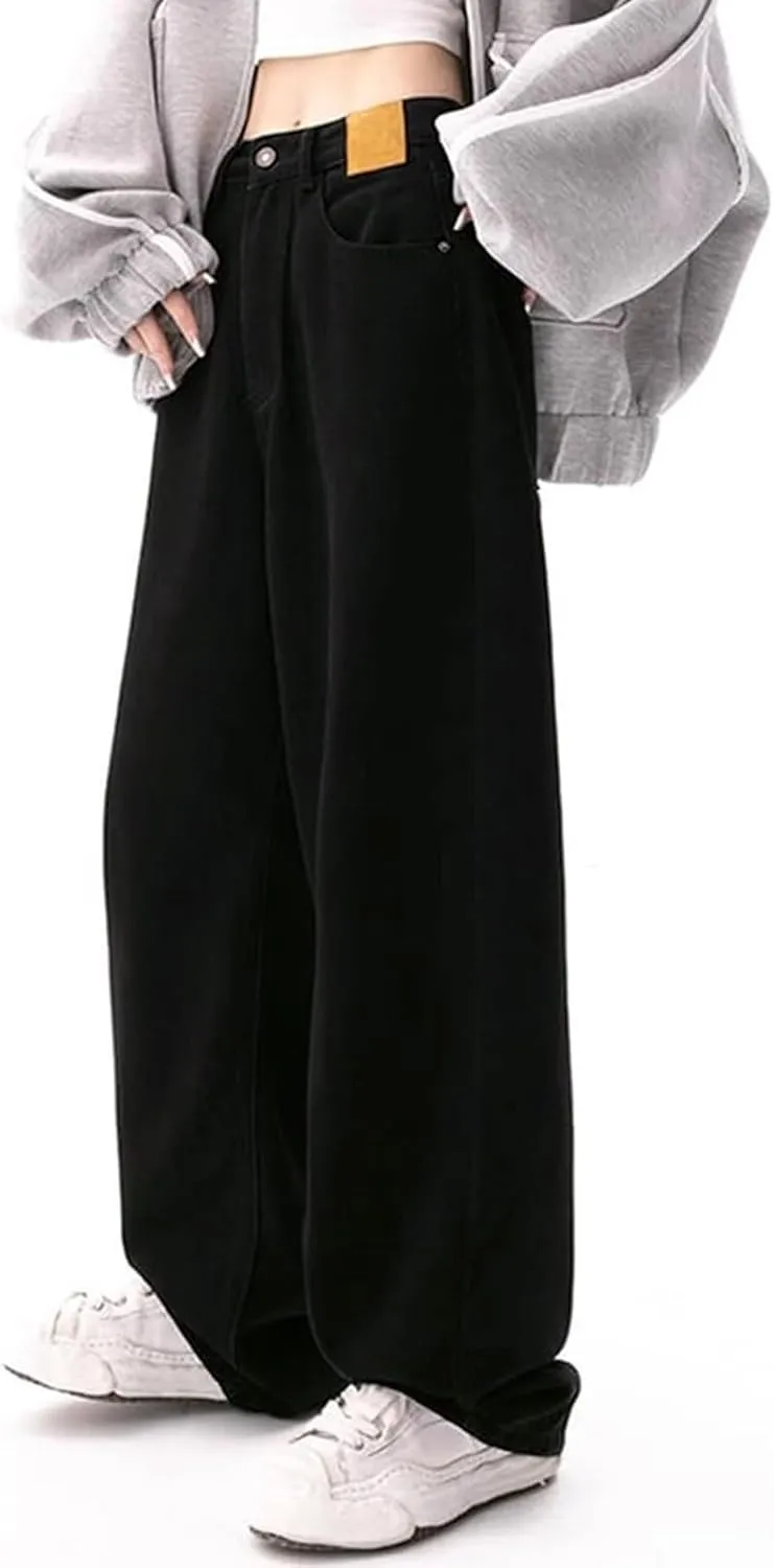 Light Wash Jeans Women Stretchy Loose High Waisted Wide Leg Floor Length Jeans with Middle Joint Fall Outfits 2024