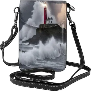 Lighthouse In Storm Print crossbody cell phone purse for women,trendy mini handbag with credit card slots