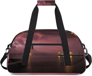Lighthouse Sunset Gym Duffel Bag for Men Women Lighthouse Sports Tote Bag with Adjustable Shoulder Strap for Dance Gymnastics Traveling Outdoor Camping Overnight Stay
