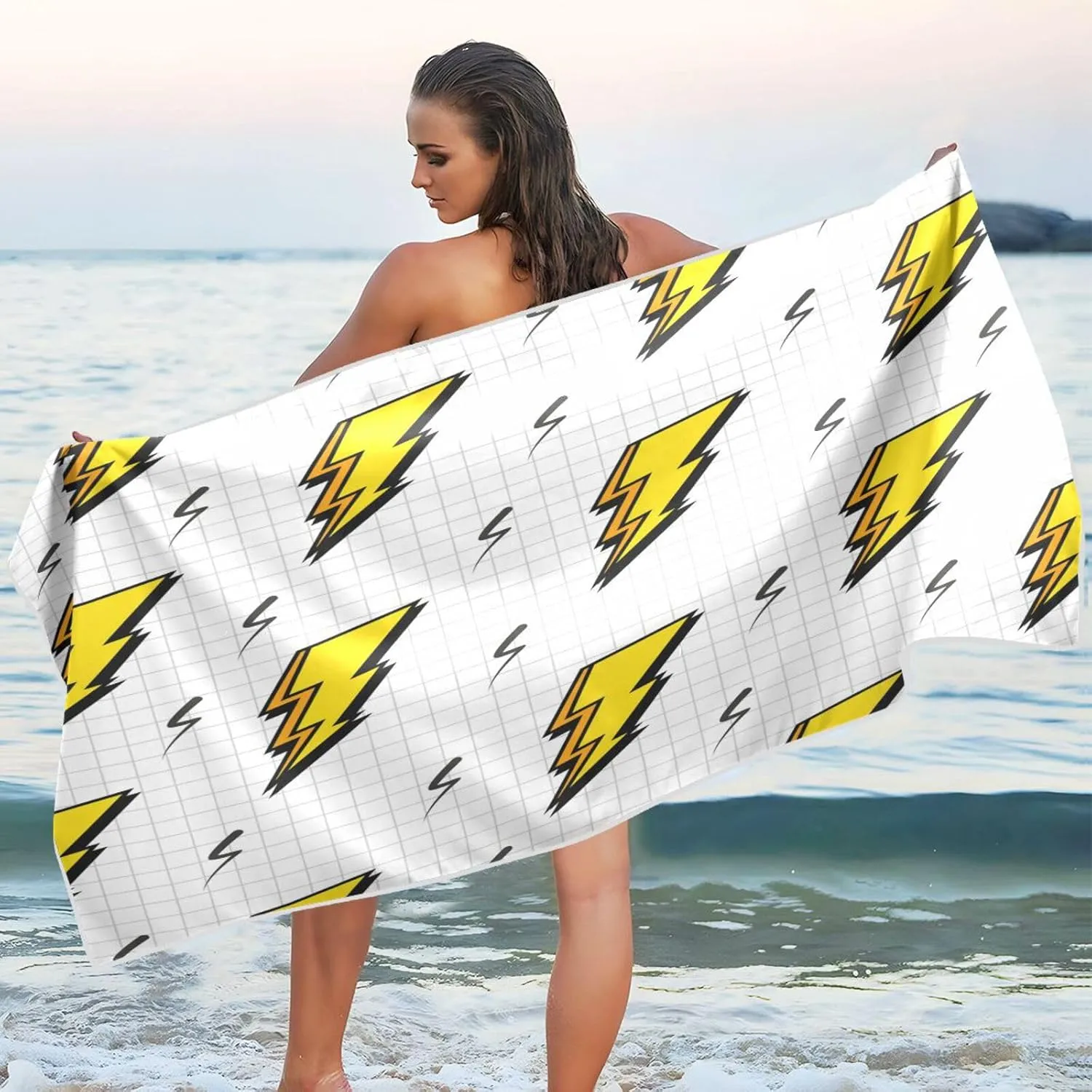 Lightning Bolts Beach Towels Oversized 71x31in Extra Large Pool Towel with Mesh Storage Bag, Lightweight Sand Free Quick Dry Beach Towel Travel Towel for Swim Bath Yoga Camping Gym