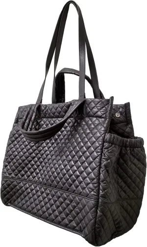 Lightweight Gym Travel Commuter large Shoulder Tote Quilted color Black # Include Pouch and Crossbody Strap Water Repellent Stain Resistance
