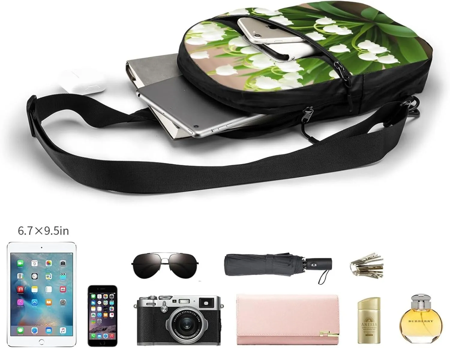 Lilies Of The Valley Sling Bag For Women And Men Fashion Folding Chest Bag Adjustable Crossbody Travel Shoulder Bag