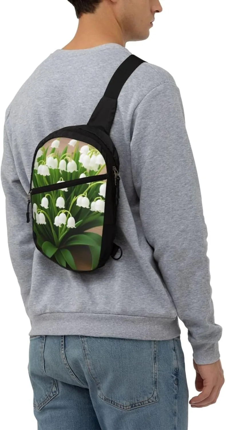 Lilies Of The Valley Sling Bag For Women And Men Fashion Folding Chest Bag Adjustable Crossbody Travel Shoulder Bag