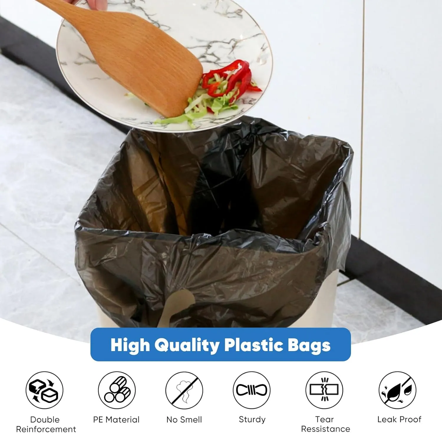 LimonLaviu Plastic Bags Black, (11.5'x 6.5" x 21')(300Pack) with Handles - Shopping & Grocery Bags for Small Business & Restaurants in Bulk