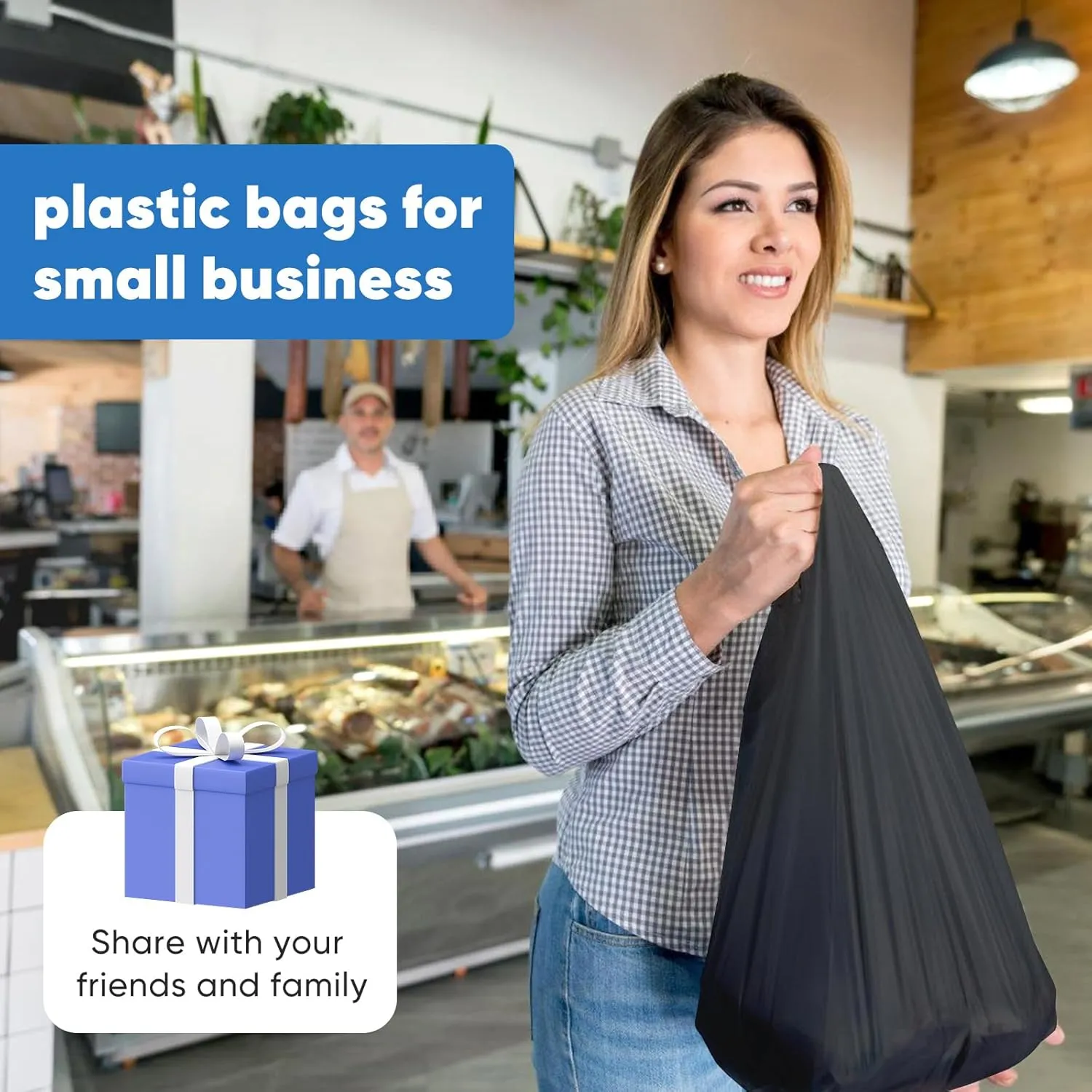 LimonLaviu Plastic Bags Black, (11.5'x 6.5" x 21')(300Pack) with Handles - Shopping & Grocery Bags for Small Business & Restaurants in Bulk