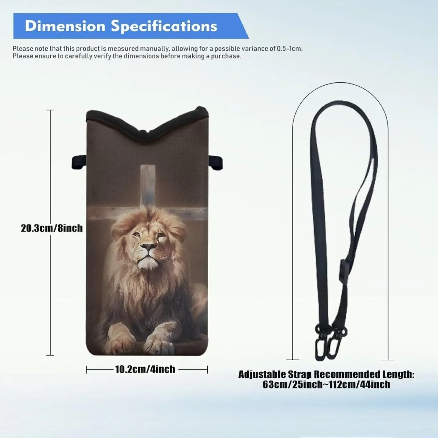 Lion Crucifix Print Dating Soft Phone Pouch Mini Shoulder Fashion Phone Bag for Women Men with Loop Fastener Lightweight Small Cell Phone Purse