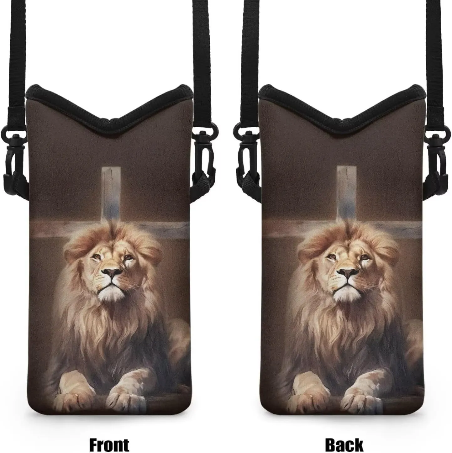 Lion Crucifix Print Dating Soft Phone Pouch Mini Shoulder Fashion Phone Bag for Women Men with Loop Fastener Lightweight Small Cell Phone Purse