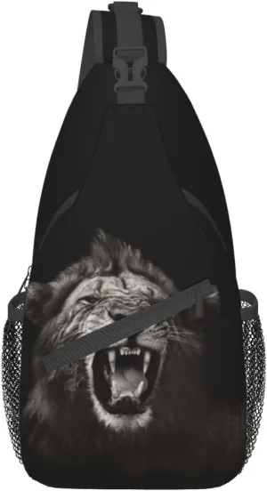 Lion Shoulder Bag Mens Sling Backpack Daypack Casual Backpack Hiking Bag Cool Backpack Bag