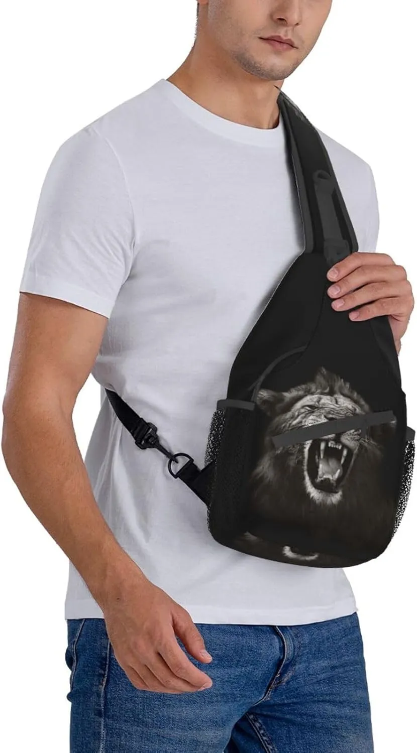 Lion Shoulder Bag Mens Sling Backpack Daypack Casual Backpack Hiking Bag Cool Backpack Bag