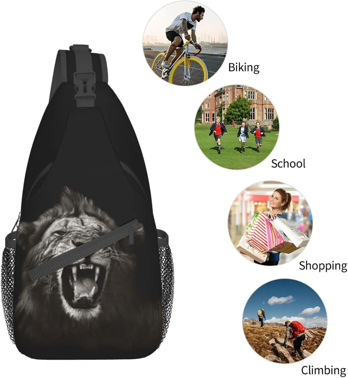 Lion Shoulder Bag Mens Sling Backpack Daypack Casual Backpack Hiking Bag Cool Backpack Bag