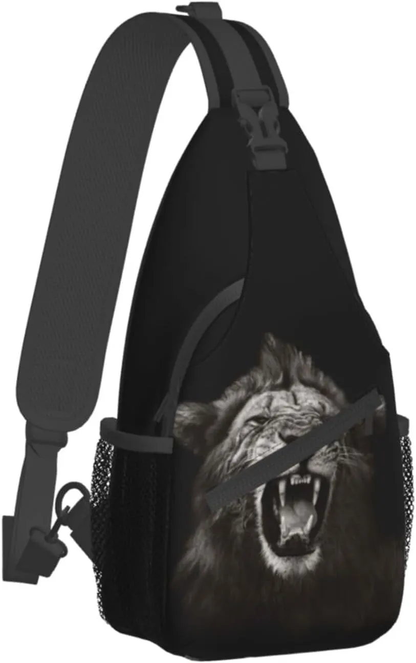 Lion Shoulder Bag Mens Sling Backpack Daypack Casual Backpack Hiking Bag Cool Backpack Bag