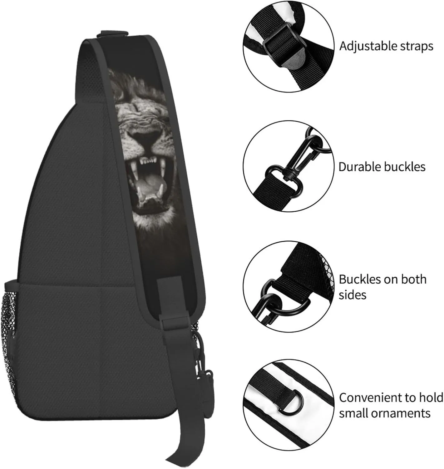 Lion Shoulder Bag Mens Sling Backpack Daypack Casual Backpack Hiking Bag Cool Backpack Bag