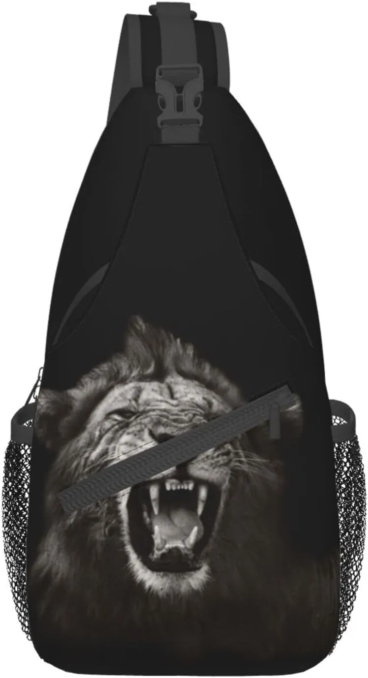 Lion Shoulder Bag Mens Sling Backpack Daypack Casual Backpack Hiking Bag Cool Backpack Bag