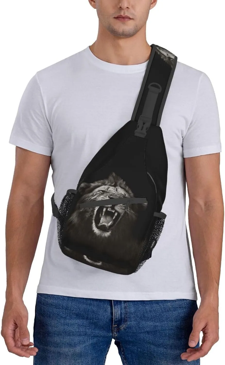 Lion Shoulder Bag Mens Sling Backpack Daypack Casual Backpack Hiking Bag Cool Backpack Bag