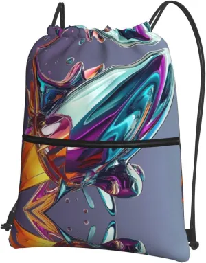 Liquid splashing, rocket spacecraft Lightweight and Waterproof Drawstring Backpack - Perfect for Gym, Yoga, Travel, Beach, and Outdoor Activities for Men and Women