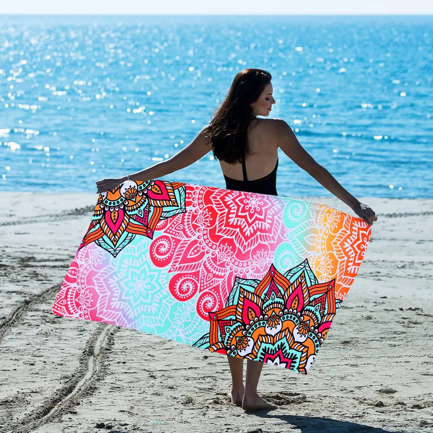 LIVILAN Pink Mandala Beach Towel Blanket for Girls Women, Soft Lightweight Microfiber Quick Dry and Sand Free Boho Towel, Thin Bohemian Pool Swim Bath Shower Beach Towel Mandala Gift, 30x60 inch