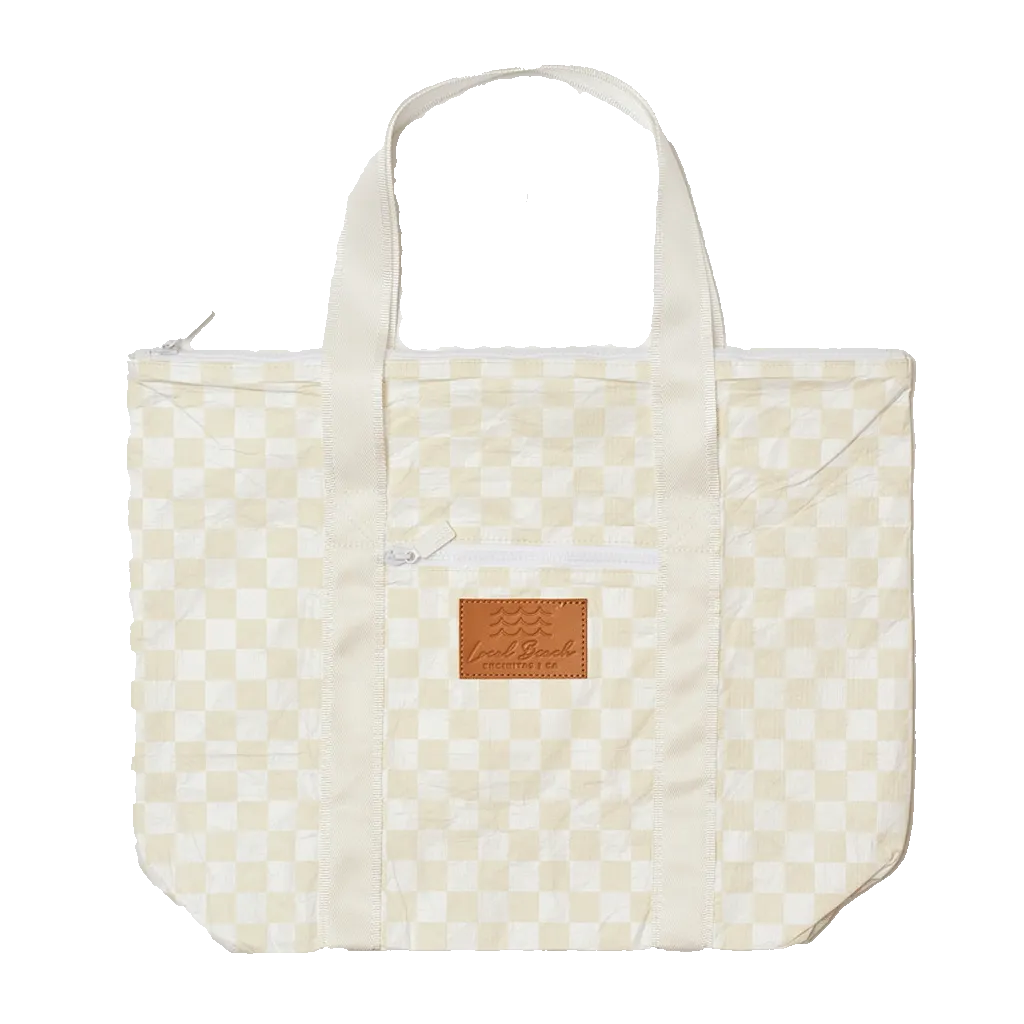 Local Beach: Checker Shoulder Water Resistant Tyvek Tote Bag