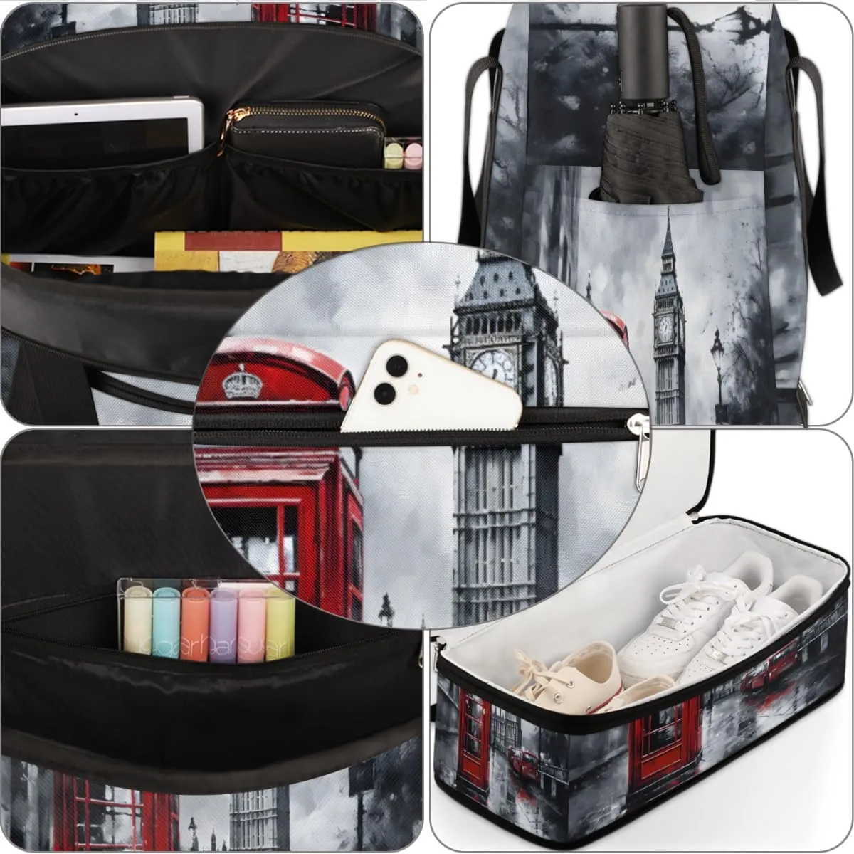 London City Foldable Duffle Bag with Shoes Compartment Large Capacity Waterproof Travel Weekender Bag Overnight Bag for Sports Gym