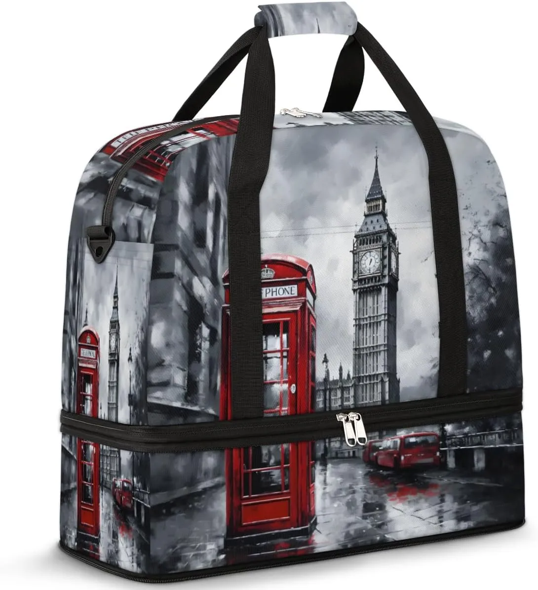 London City Foldable Duffle Bag with Shoes Compartment Large Capacity Waterproof Travel Weekender Bag Overnight Bag for Sports Gym