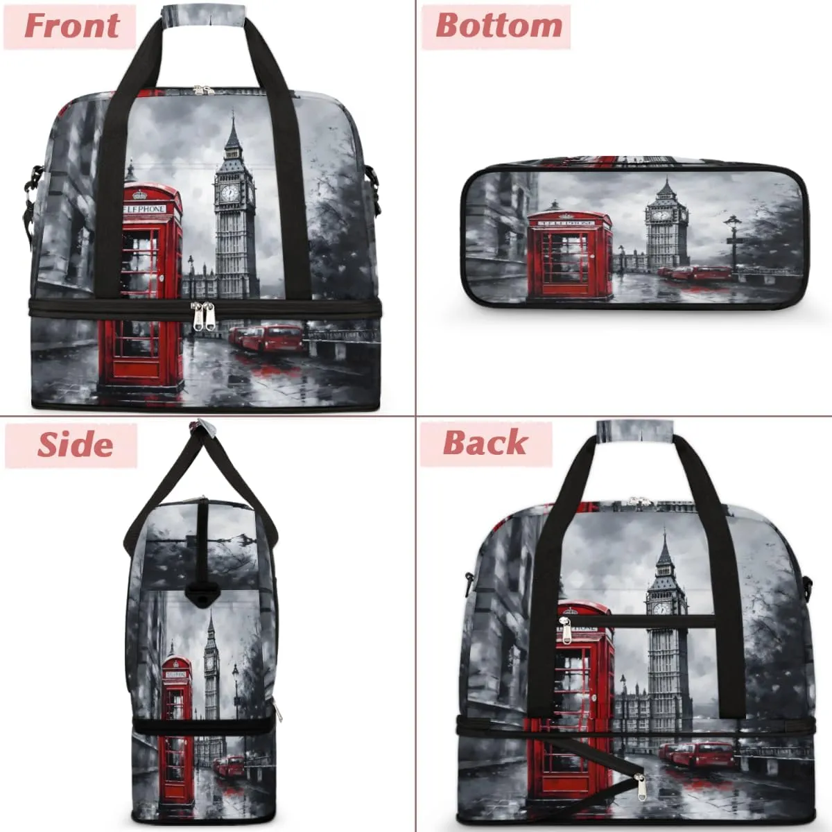 London City Foldable Duffle Bag with Shoes Compartment Large Capacity Waterproof Travel Weekender Bag Overnight Bag for Sports Gym