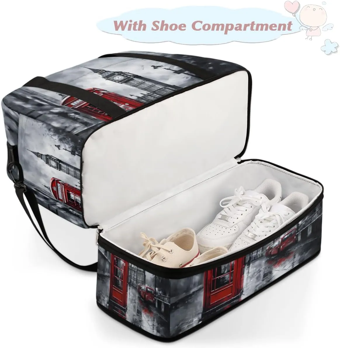 London City Foldable Duffle Bag with Shoes Compartment Large Capacity Waterproof Travel Weekender Bag Overnight Bag for Sports Gym