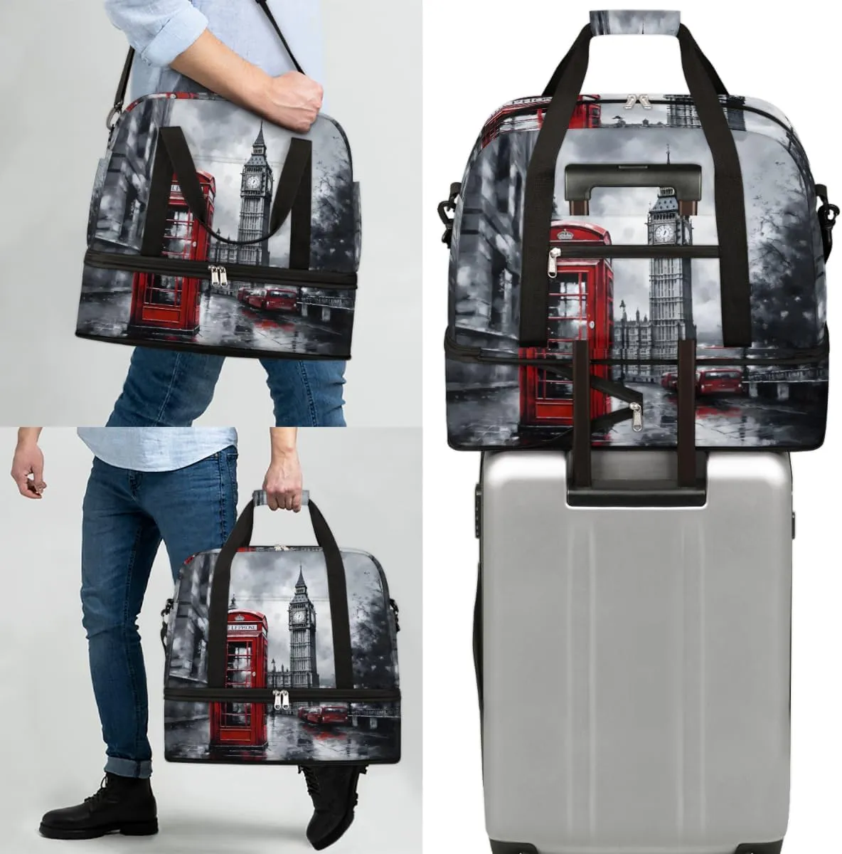 London City Foldable Duffle Bag with Shoes Compartment Large Capacity Waterproof Travel Weekender Bag Overnight Bag for Sports Gym