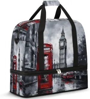 London City Foldable Duffle Bag with Shoes Compartment Large Capacity Waterproof Travel Weekender Bag Overnight Bag for Sports Gym