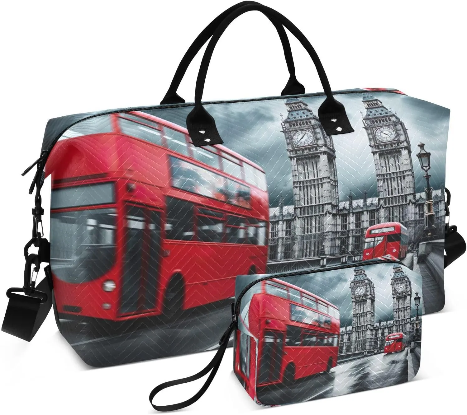 London Red Double Decker Travel Duffel Bag with Toiletry Bag Weekender Bag for Carry on Sports Gym Bag for Shopping Gym Travel