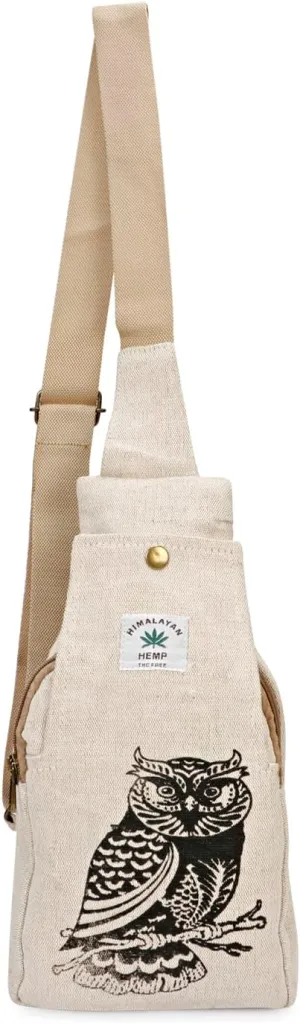 LONGING TO BUY Hemp Sling Backpack- Hemp Cross body Bag- Hemp Shoulder Backpack Adjustable Strap for Men & Women (Designed-Owl)