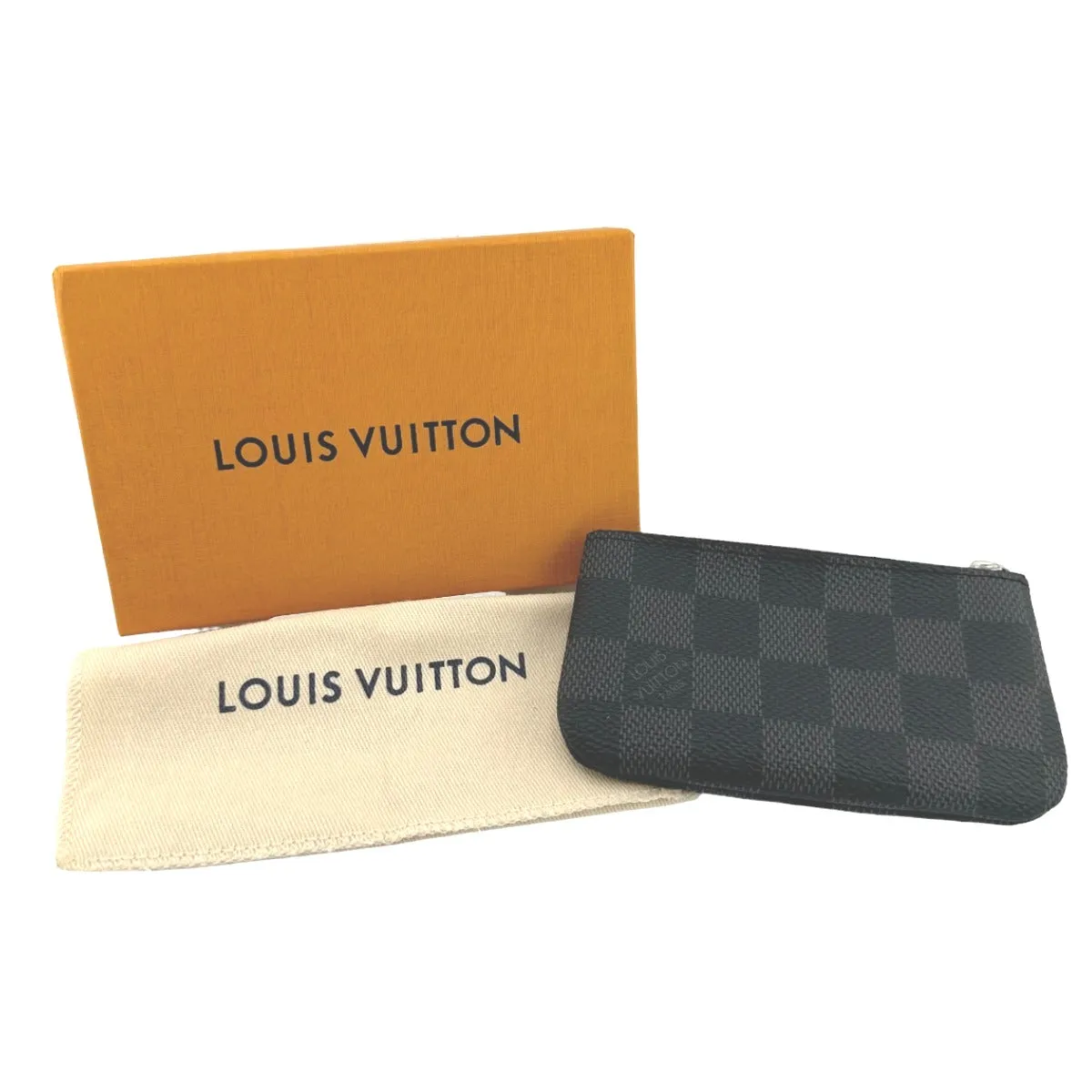 LOUIS VUITTON Key case Key holder  N60155 Damier Grafitto Canvas gray Key case Key holder for coin pocket Graphite Pochette Cre mens Used