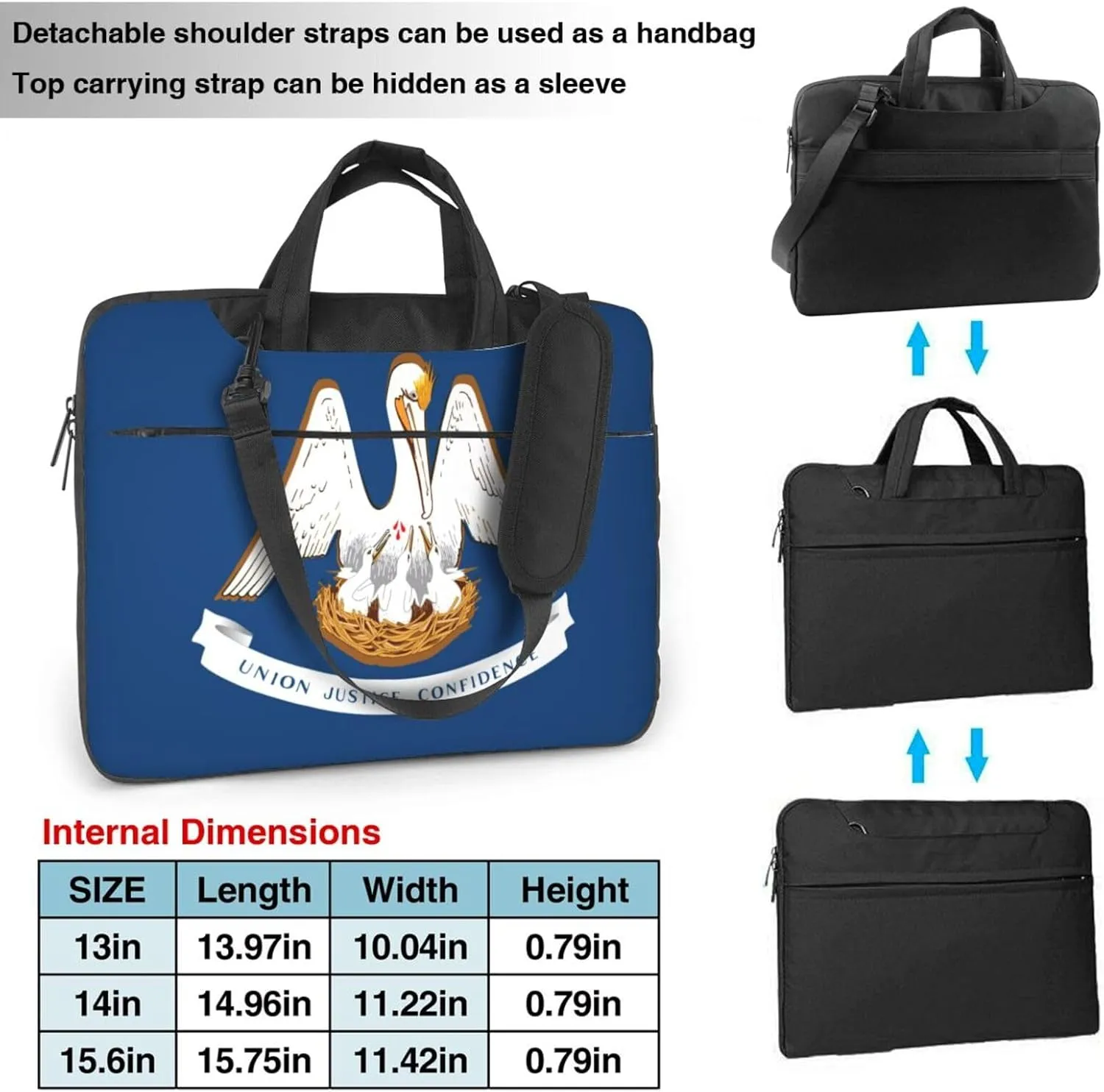 Louisiana State Flag Print Laptop Adjustable Shoulder Strap With Handle Accessory Pocket For Men Women