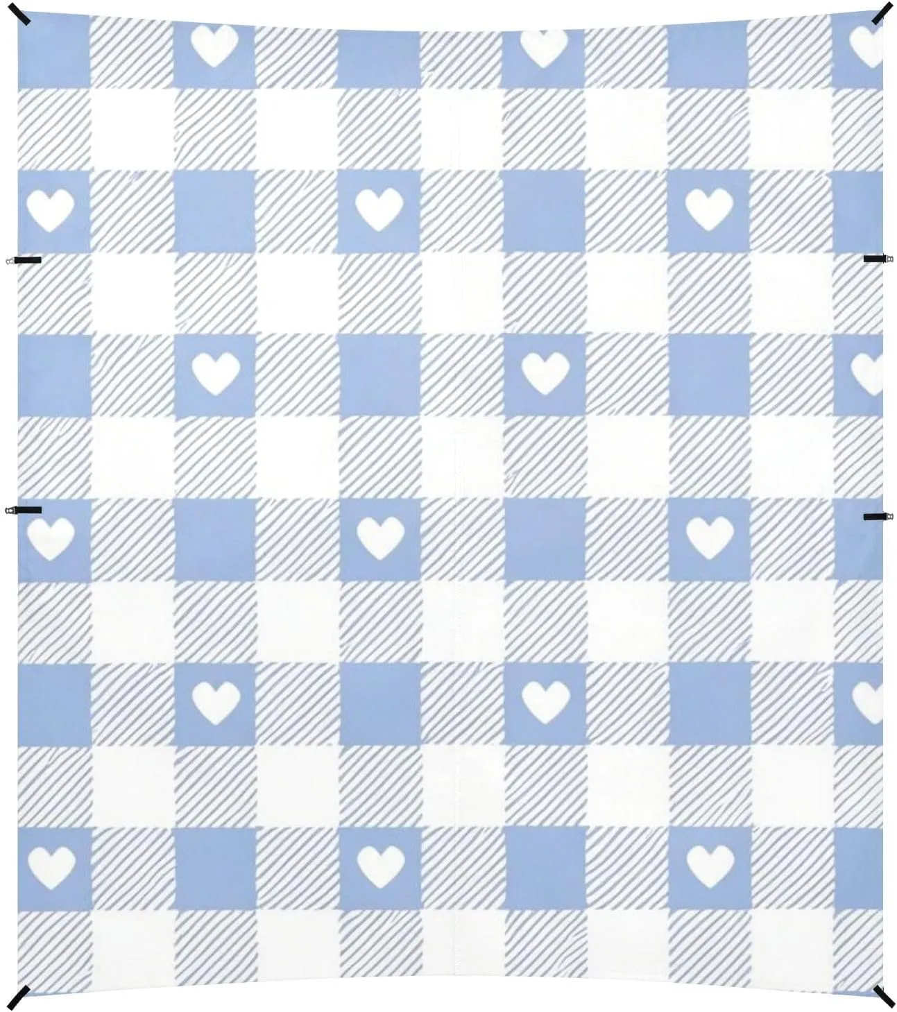 Lovely Blue Gray Love Plaid Foldable Beach Cabana UPF50 Lightweight Large Portable Sun Shelter with Sandbags, Sand Shovel, Poles for Family Trips, Picnics & Camping
