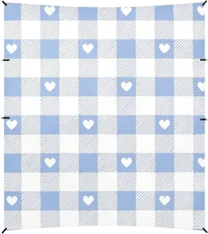 Lovely Blue Gray Love Plaid Foldable Beach Cabana UPF50 Lightweight Large Portable Sun Shelter with Sandbags, Sand Shovel, Poles for Family Trips, Picnics & Camping