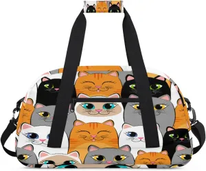 Lovely Cat Gym Duffel Bag for Men Women Funny Cat Sports Tote Bag with Adjustable Shoulder Strap for Dance Gymnastics Traveling Outdoor Camping Overnight Stay