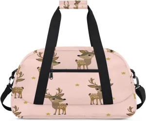 Lovely Deer Gym Duffel Bag for Men Women Star Pattern Sports Tote Bag with Adjustable Shoulder Strap for Dance Gymnastics Traveling Outdoor Camping Overnight Stay