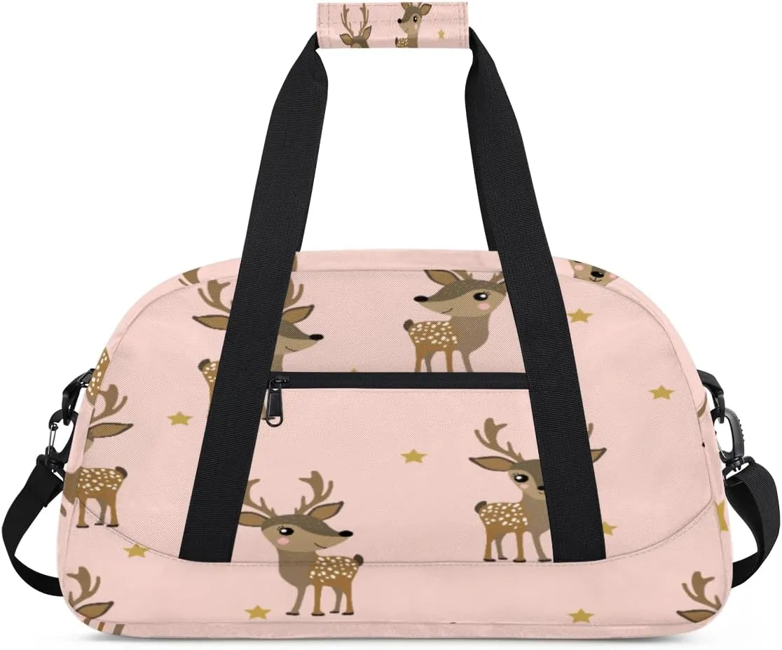 Lovely Deer Gym Duffel Bag for Men Women Star Pattern Sports Tote Bag with Adjustable Shoulder Strap for Dance Gymnastics Traveling Outdoor Camping Overnight Stay