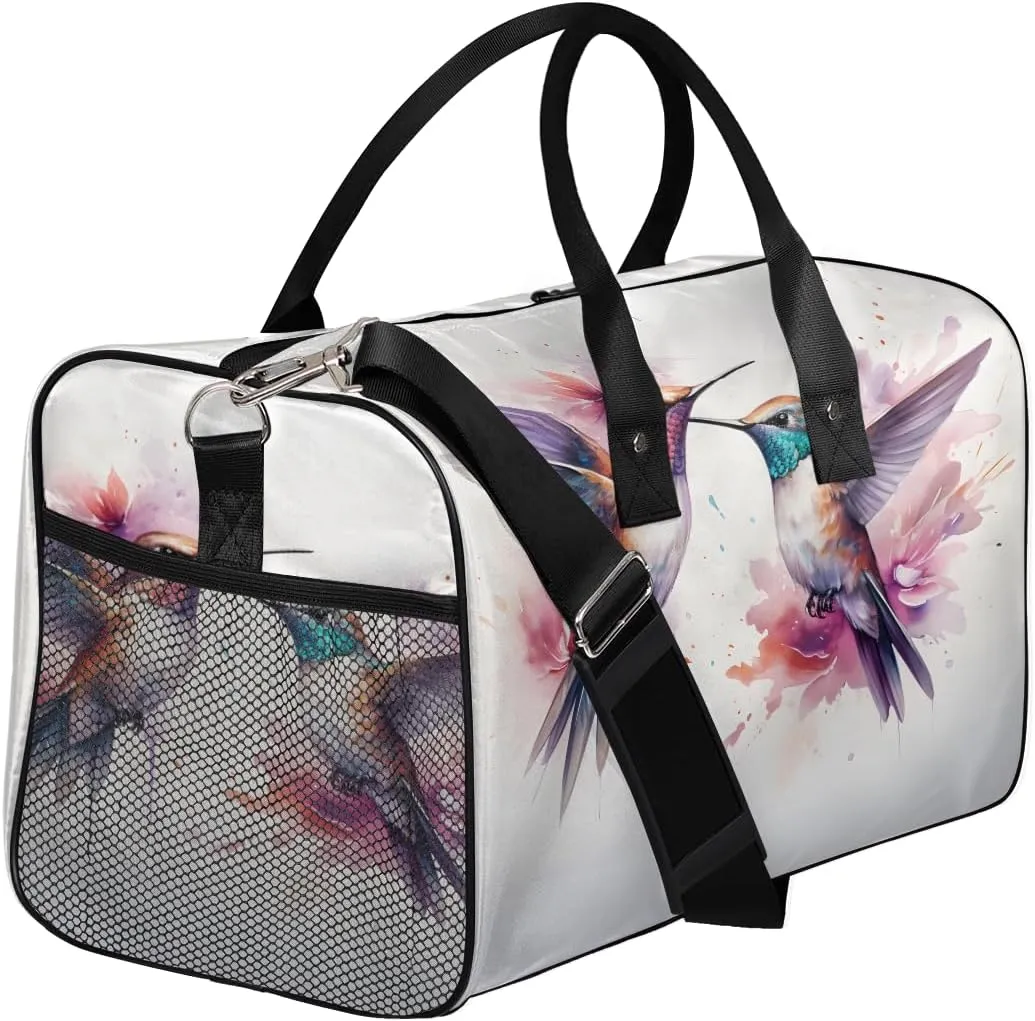 Lovely Hummingbird Travel Duffle Bag for Women Men Foldable Waterproof Weekender Bag Carry on Tote for Overnight Sports Gym Colorful Bird with Flowers